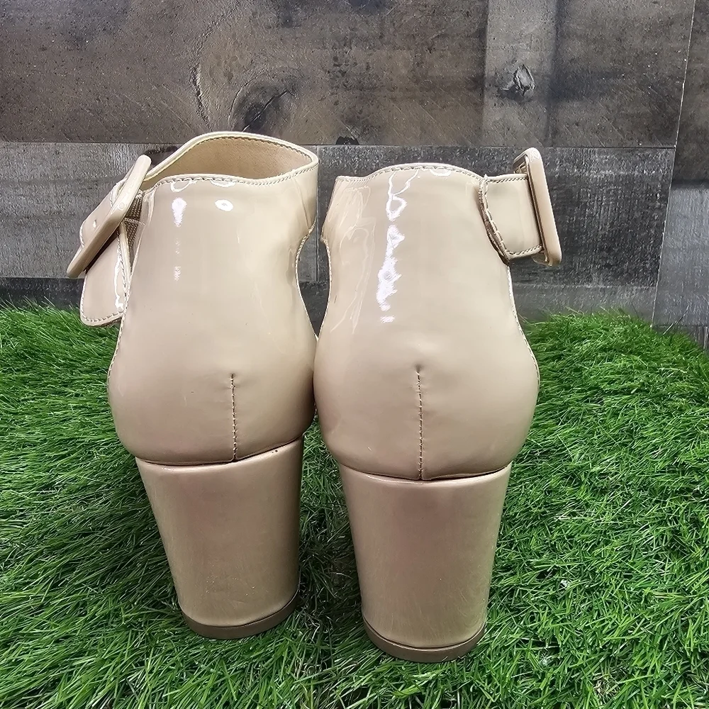 Whitemt. Patent Leather Block Heel Sandals